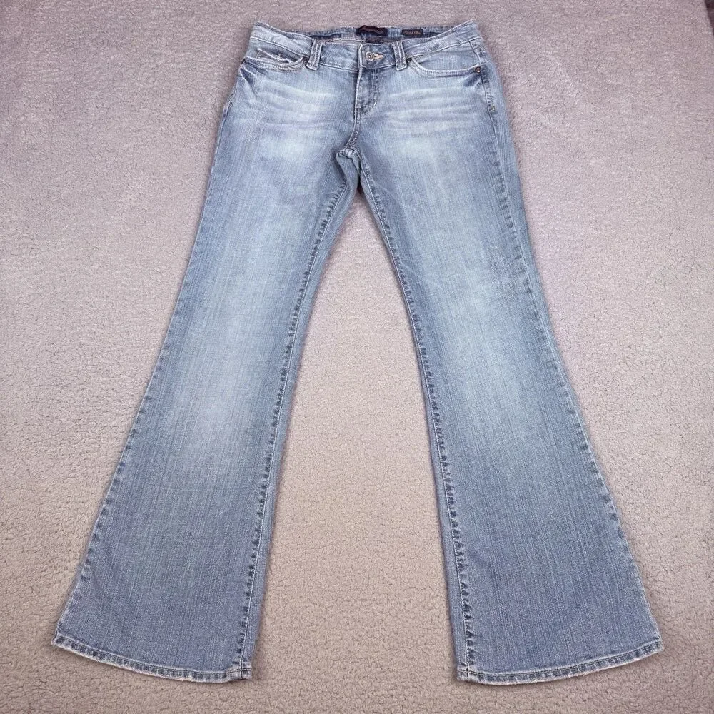 Aeropostale Flare Jeans Womens 3/4S Light Wash Low Rise Y2K Stretch Denim Flap